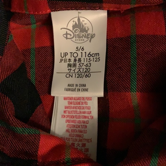 Disney Mickey Mouse Christmas Tree Plaid Checkered Button Up Shirt Top 5-6 - Picture 5 of 5
